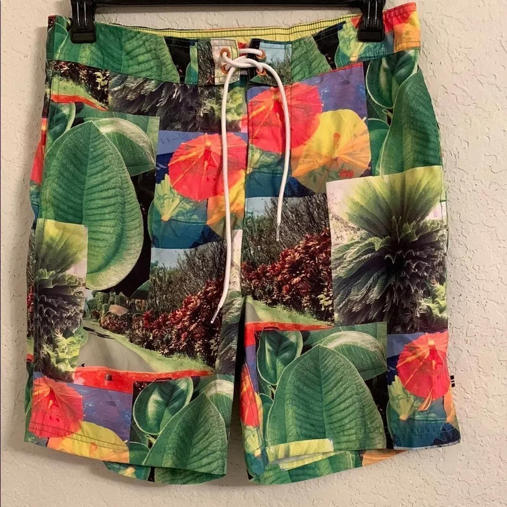 Nautica Men's Multicolor Swim Trunks Board Shorts Plants Print Size M